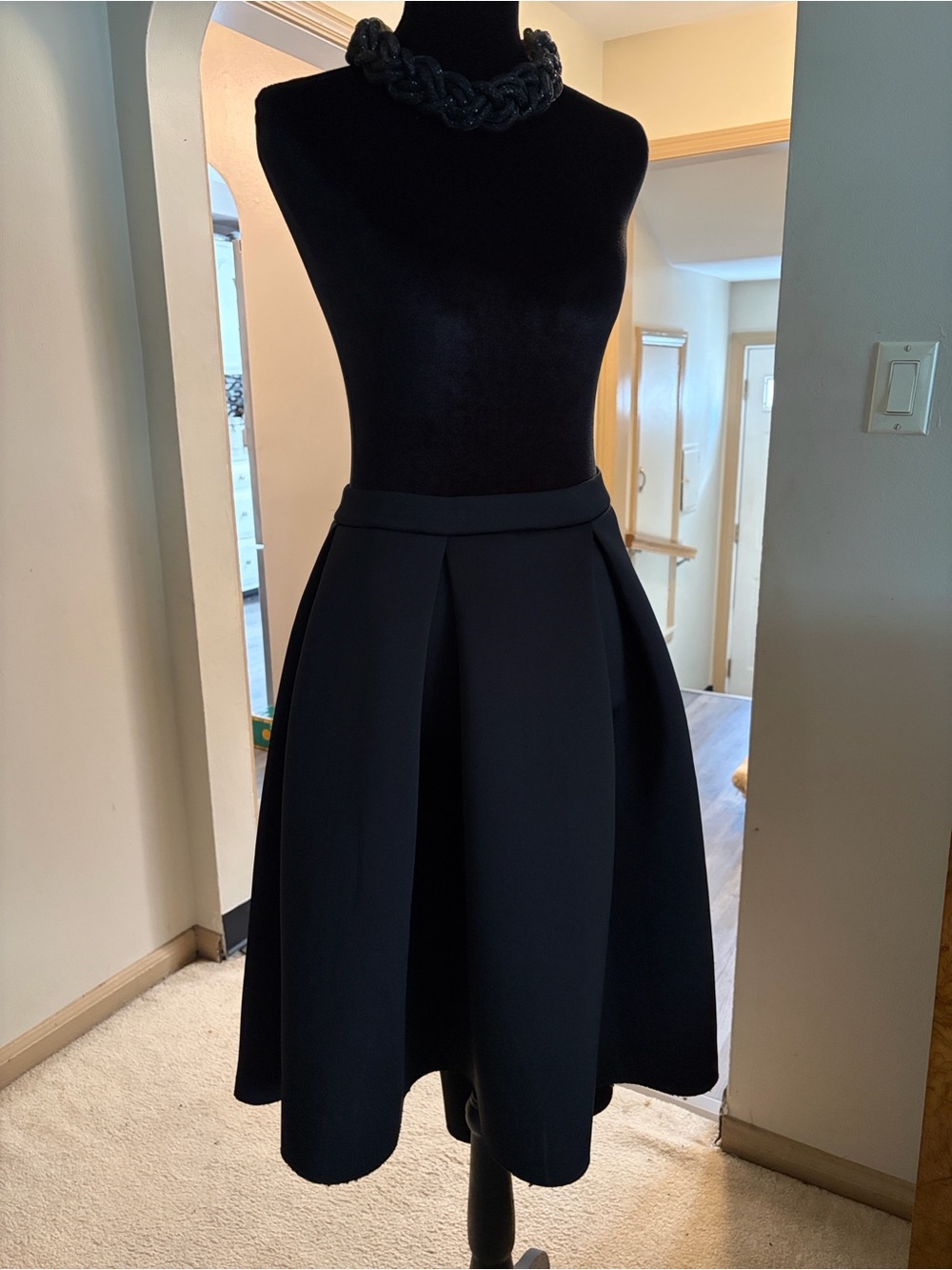 Black Pleated Layered High-Low Flare Skirt